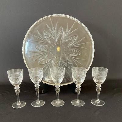 Vintage Crystal Platter & Aperitif Glasses