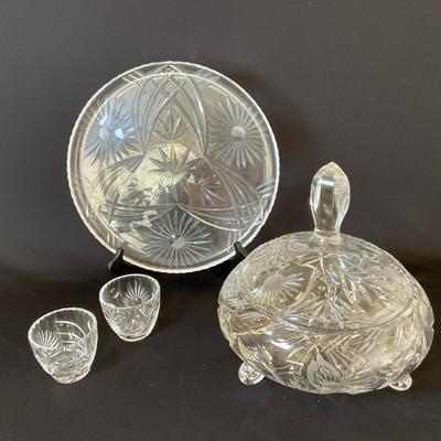 Vintage Crystal Lidded Bowl, Platter & More