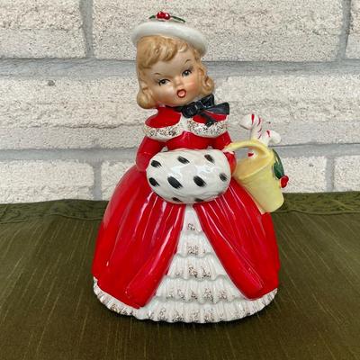 Vintage 1956 Napco Christmas Girl With Candy Basket Planter