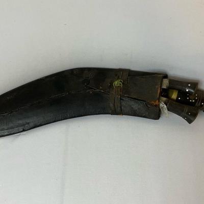 Vintage Nepalese Gurkha Kukri Buffalo Horn Handle Damascus Steel Knife