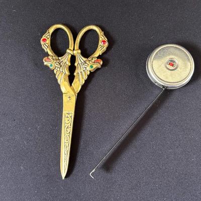 Brass Sewing Scissors + Tape Measure 