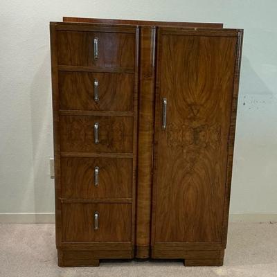 Vintage Art Deco Waterfall Walnut Gentlemens Chest