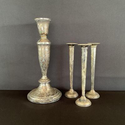 Sterling Silver Candle Stick Holder & Bud Vases  s