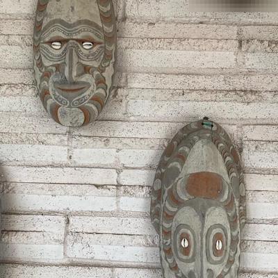 Pair Of Hand Carved Wood African Masks