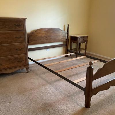 Wood Bed frame, Dresser And Night Stand