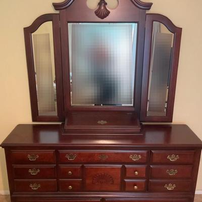 Eight Drawer Dresser With Tri-Fold Mirror