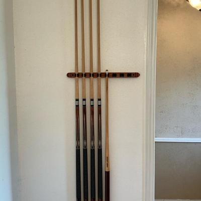 Pool Cues And Cue Rack Holder