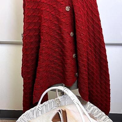 “Demdaco” Red Knit Poncho, and Throws 