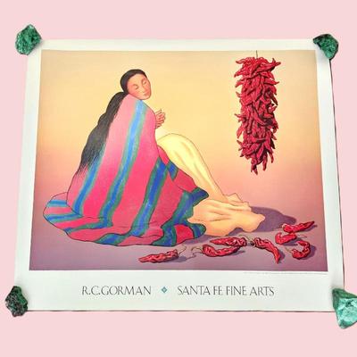 Lot #13 - Vibrant Navajo Women "La Roja" Lithographic Poster by R.C. Gorman Signed by Artist in Pencil - 31" x 27"