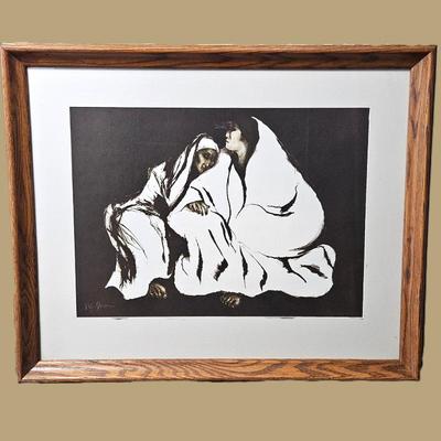 Lot #5 - Framed Lithograph Hand Signed by Navajo Artist R.C. Gorman- Vintage 1970's Wall Art - 32" x 27" Framed
