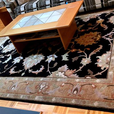 Black Floral Rug with Rug Pad 