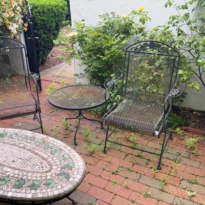 Three Piece Outdoor Furniture Wrought Iron and Ceramic