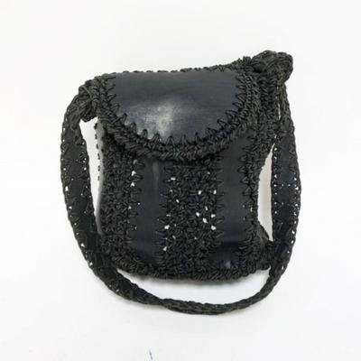 1154	DENNIS BASSO CROCHET LEATHER PANEL PURSE TOTE BAG,APPROXIMATELY 14 IN X 12 IN
