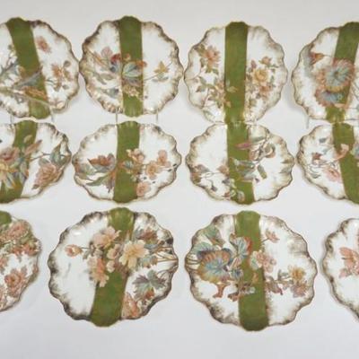 1021	12 DOULTON BURSLEM SCALLOPED EGDE PLATES W/IMAGES OF FLOWERS, EACH APPROXIMATELY 9 IN
