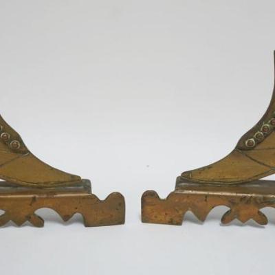 1068	ANTIQUE HAND MADE BRASS BUTTON TOP SHOE ORNAMENTS, EACH APPROXIMATELY 8 IN X 2 IN X 6 IN HIGH
