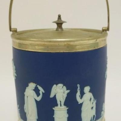 1115	WEDGWOOD BLUE JASPER BISCUIT JAR, APPROXIMATELY 6 IN H
