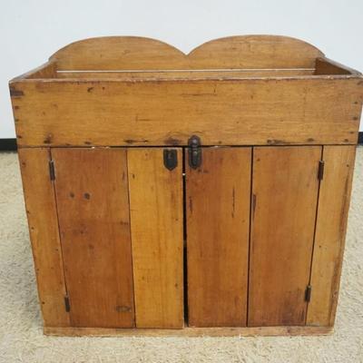 1268	PRIMITIVE PINE 2 DOOR DRY SINK WITH SCALLOPED EDGE SPLASH, APPROXIMATELY 15 IN X 36 IN X 35 IN H
