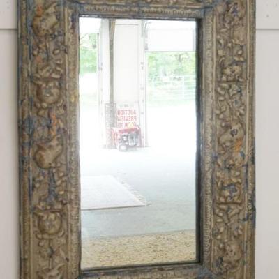 1266	HANGING MIRROR IN EMBOSSED METAL FRAME, APPROXIMATELY 23 IN X 36 IN
