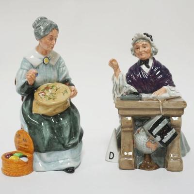1010	ROYAL DOULTON FIGURES, SCHOOLMARM, EMBROIDERING, EACH APPROXIMATELY 8 IN HIGH

