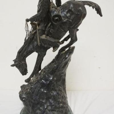 1031	LARGE CONTEMPORARY REMINGTON BRONZE *MOUNTAIN MAN* ON MARBLE BASE, APPROXIMATELY 29 IN HIGH
