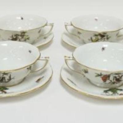 1007	HEREND ROTHSCHILD 8 BOUILLON CUPS & SAUCERS, APPROXIMATELY 7 IN X 2 1/2 IN W/SAUCERS
