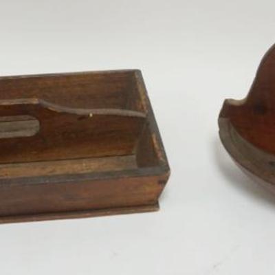 1076	PRIMITIVE WOOD KNIFE BOX & HANGING SHELF, LARGEST PIECE APPROXIMATELY 12 IN X 8 IN X 5 IN HIGH
