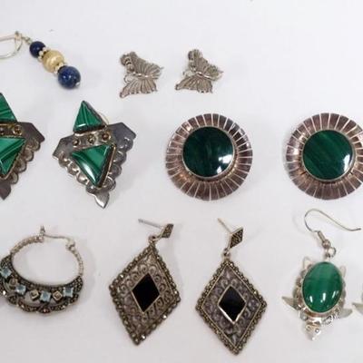 1160	7 PAIRS OF STERLING SILVER EARRINGS, APPROXIMATELY 2.03 TOZ INCLUDING STONES
