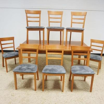1241	DANISH MODERN EXTENSION TABLE AND 8 CHAIRS, TABLE APPROXIMATELY 40 IN X 71 IN X 30 IN CLOSED, OPEN 40 IN X 110 IN X 30 IN 
