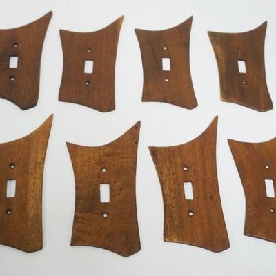 1038	8 VINTAGE MIDCENTURY MODERN STREAMLINE TEAK WALL LIGHT SWITCH COVERS, APPROXIMATELY 7 1/2 IN X 4 IN
