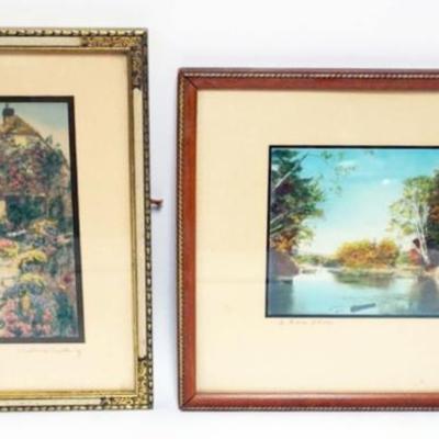 1104	2 SIGNED WALLACE NUTTING PRINTS, *A FLOWERY PATH* AND *A LONE SHORE*, LARGEST APPROXIMATELY 10 IN X 12 IN OVERALL
