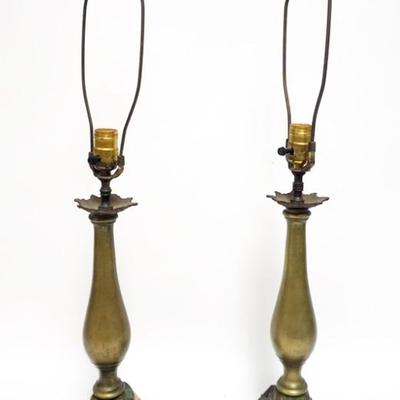 1129	PAIR OF CANDLSTICK TABLE LAMPS ON MARBLE BASES, EACH APPROXIMATELY 30 IN H

