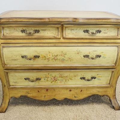 1212	BALLARD DESIGNS FLORAL DECORATED BOMBE CHEST, APPROXIMATELY 48 IN X 24 IN X 36 IN H
