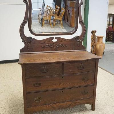 1256	ANTIQUE OAK 4 DRAWER DRESSER WITH MIRROR TOP, APPROXIMATELY 43 IN X 20 IN X 71 IN H
