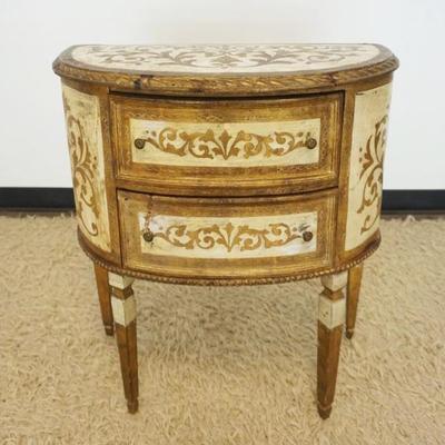 1231	ITALIAN FLORENTINE 2 DRAWER DEMILUNE CHEST, APPROXIMATELY 28 IN X 14 IN X 30 IN H
