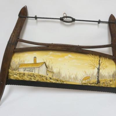 1090	BUCK SAW W/HAND PAINTED IMAGE OF A BARN, ARTIST SIGNED, APPROXIMATELY 31 IN X 24 IN
