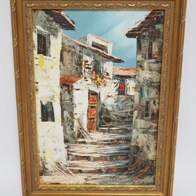 1061	OIL PAINTING ON BOARD CONTINENTAL STREET SCENE, ARTIST SIGNED, APPROXIMATELY 12 IN X 14 IN OVERALL
