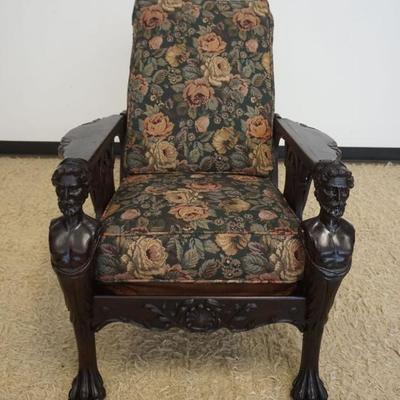 1249	HIGHLY CARVED MAHOGANY MAN OF THE MOUNTAIN CARVED MORRIS CHAIR IN THE MANNER OF HORNER, APPROXIMATELY 32 IN X 32 IN X 36 IN H

