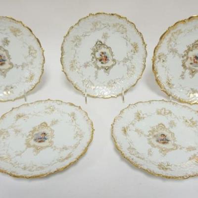 1017	LIMOGES PLATES, 5-8 1/2 IN PLATES W/GILT SCALLOPED EDGES & IMAGES OF CHERUBS
