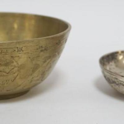 1094	PERSIAN COIN BOWL & TOOLED BRASS BOWL, LARGEST APPROXIMATELY 2 IN X 5 IN
