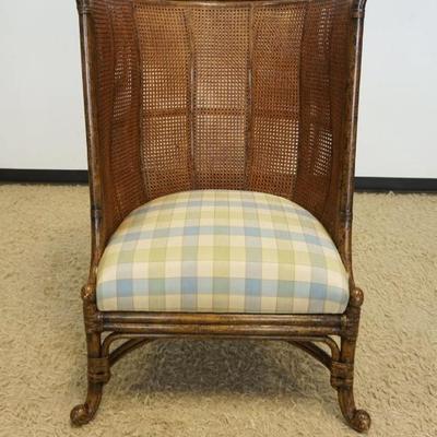 1229	MAITLAND SMITH CANE PORTERS CHAIR WITH UPHOLSTERED SEAT, APPROXIMATELY 33 IN X 27 IN X 46 IN H, SOME LOSS TO CANE
