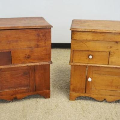 1271	2 PINE COMODES, EACH AHVING 1 DRAWER AND 1 DOOR WITH LIFT TOPS, EACH APPROXIMATELY 29 IN X 18 IN X 30 IN, 1 WITH PARTIAL BACK MISSING
