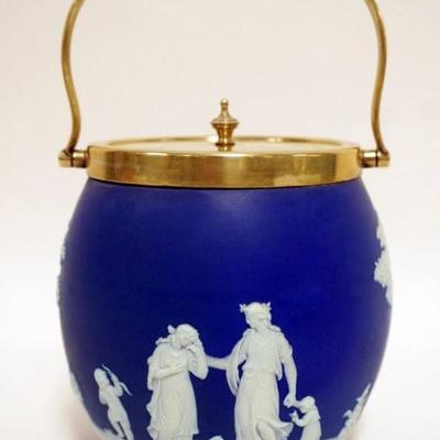 1114	WEDGWOOD BLUE JASPER BISCUIT JAR, APPROXIMATELY 6 IN H
