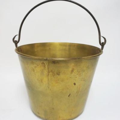 1066	ANTIQUE BRASS JELLY BUCKET W/HAND FORGED IRON HANDLE, APPROXIMATELY 13 IN X 10 IN HIGH
