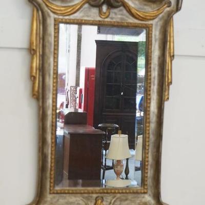 1205	LABARGE HANGING BEVELED EDGE MIRROR IN SILVER AND GILT FINISH, APPROXIMATELY 19 IN X 30 IN H
