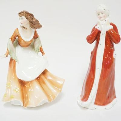 1022	ROYAL DOULTON FIGURES, AUTUMNTIME, WINTERTIME, EACH APPROXIMATELY 9 IN HIGH
