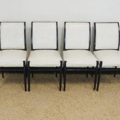 1192	SET OF 6 EBONIZED WOOD FINISH DINING CHAIRS, 2 UPOLSTERED ARM, 4 OSTRIAN LEATHER SIDE CHAIRS

