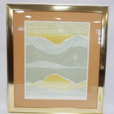 1063	MAJORIE TOMCHUK COLORED EMBOSSING TITLED *SAND HILLS* 43/150, FRAMED & MATTED, APPROXIMATELY 32 IN X 36 IN OVERALL
