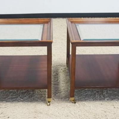 1197	SHERRILL OCASSIONAL LAMP TABLE WITH INSET GLASS TOPS AND BRASS CASTERS, EACH APPROXIMATELY 24 IN SQ X 21 IN H
