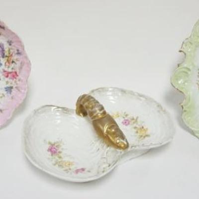 1018	GROUP OF 3 LOBSTER DISHES DECORATED W/IMAGES OF FLOWERS, 2 WTH LOBSTER CENTER HANDLES, ONE MARKED KPM & CT GERMANY, LARGEST...