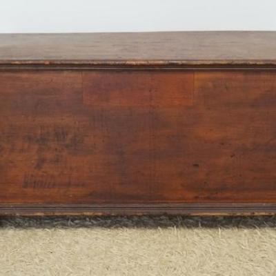 1270	PRIMITIVE PIN DOVETAILED BLANKET CHEST ON BUN FEET WITH HAND FORGED STRAP HINGES, APPROXIMATELY 20 IN X 47 IN X 22 IN H

